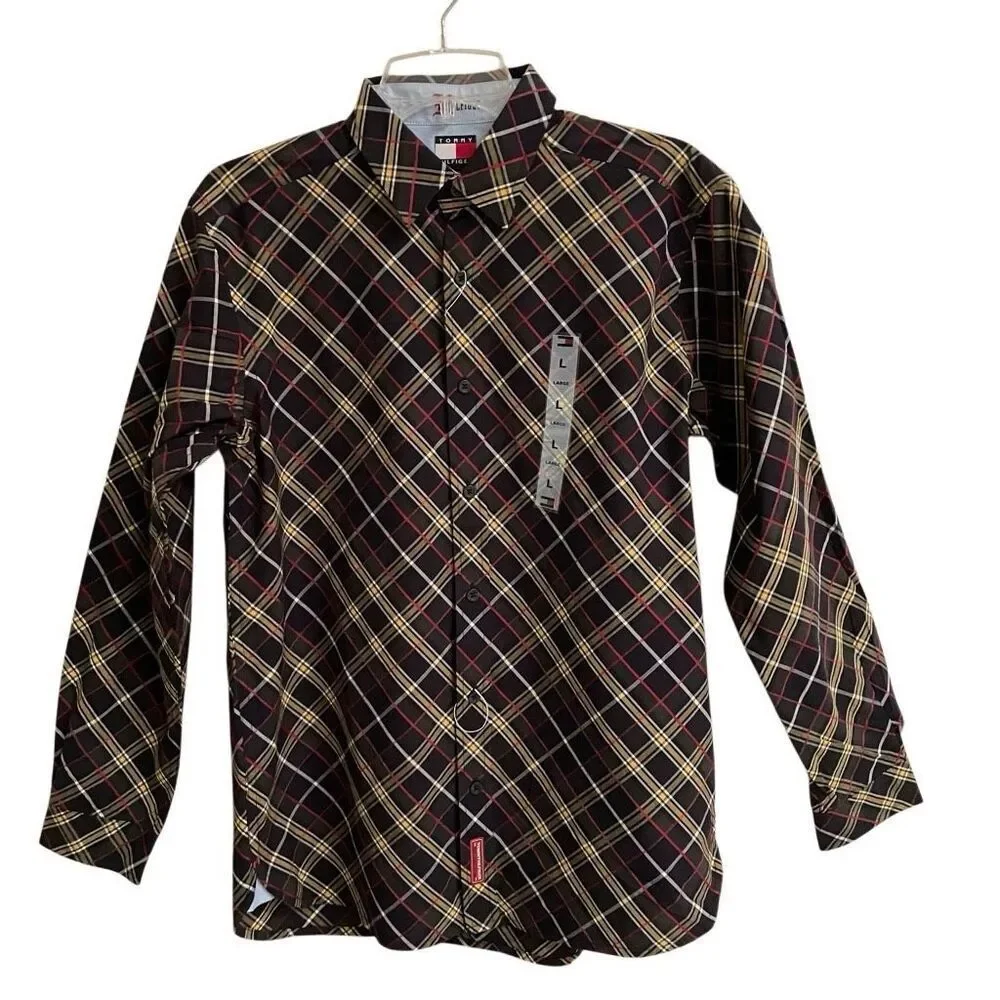 Y2K Tommy‎ Hilfiger Button Up Plaid Shirt Boys L Preppy Vintage